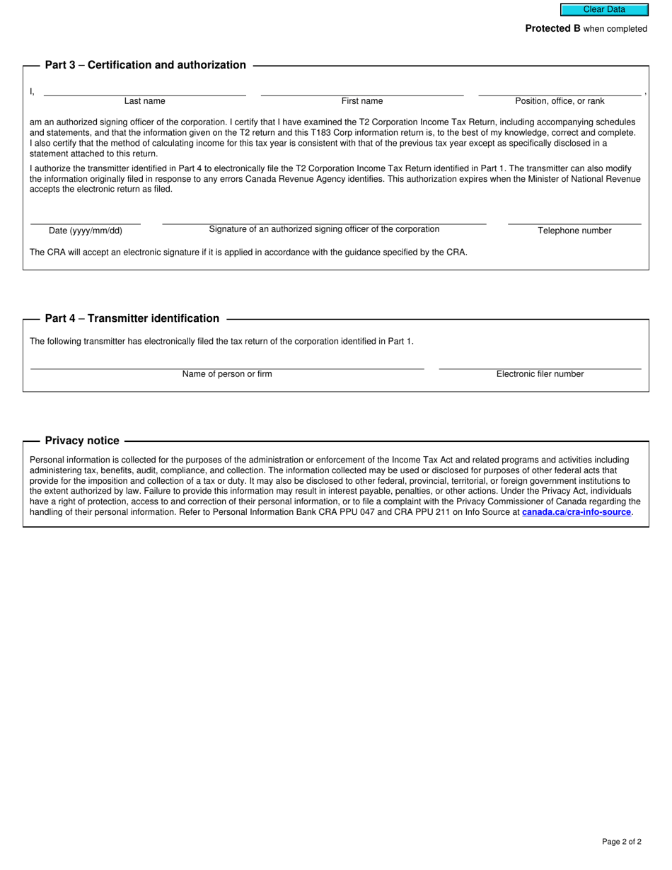 Form T183 CORP - Fill Out, Sign Online and Download Fillable PDF ...