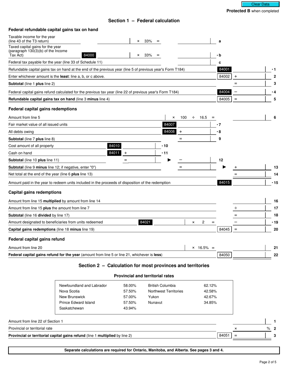 Form T184 Capital Gains Refund to a Mutual Fund Trust - Canada, Page 2