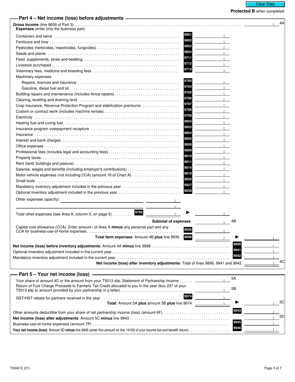 Form T2042 Statement of Farming Activities - Canada, Page 3