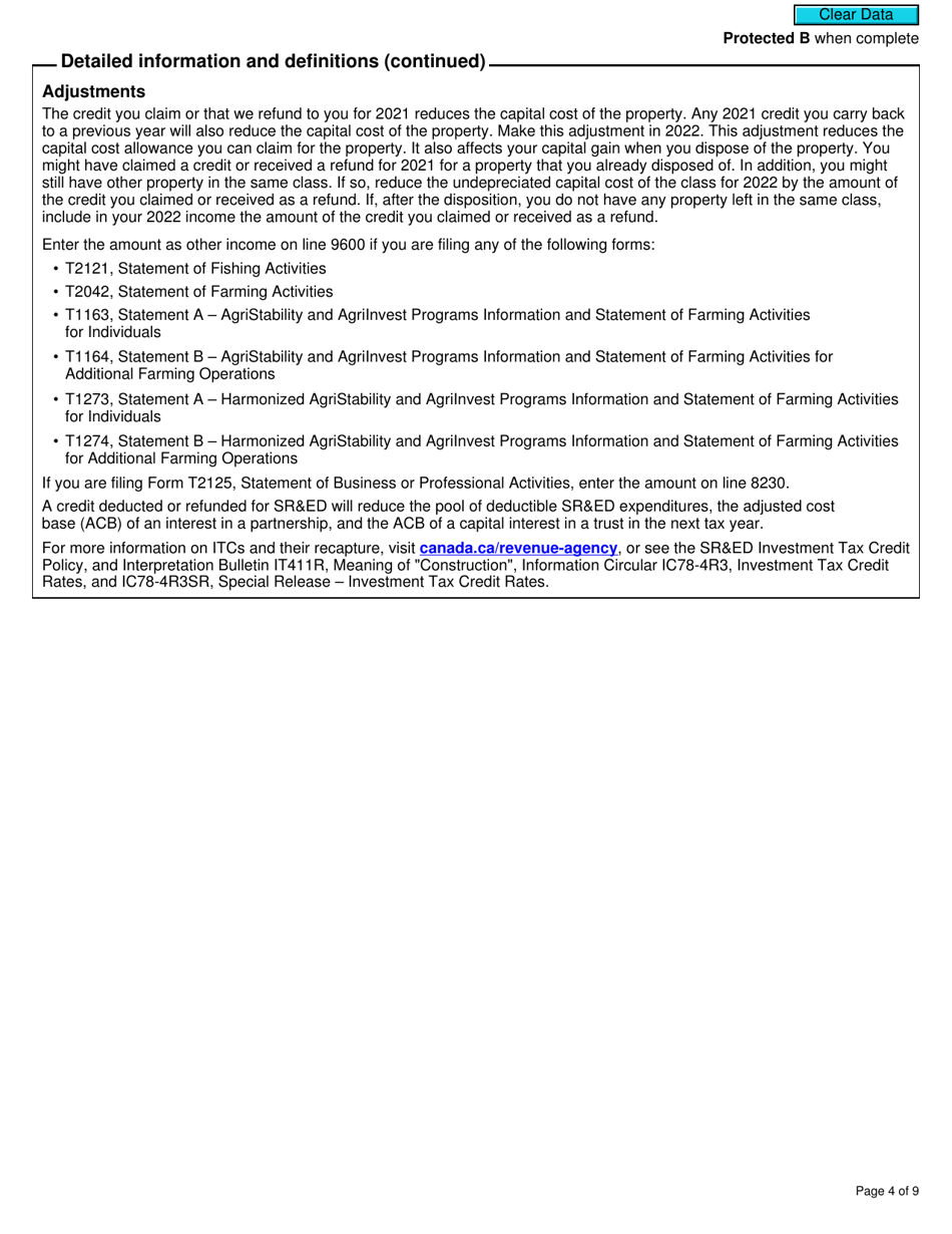Form T2038(IND) Investment Tax Credit (Individuals) - Canada, Page 4