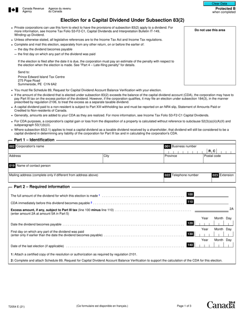 Form T2054  Printable Pdf
