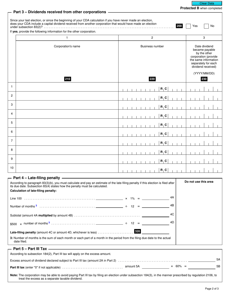 Form T2054 Election for a Capital Dividend Under Subsection 83(2) - Canada, Page 2