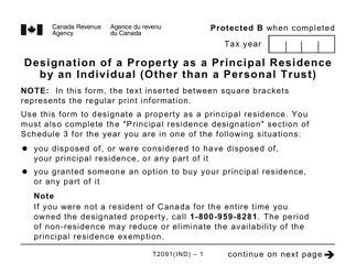 Document preview: Form T2091IND Designation of a Property as a Principal Residence by an Individual (Other Than a Personal Trust) - Large Print - Canada