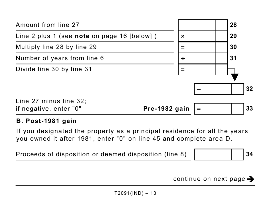 Form T2091IND Designation of a Property as a Principal Residence by an Individual (Other Than a Personal Trust) - Large Print - Canada, Page 13