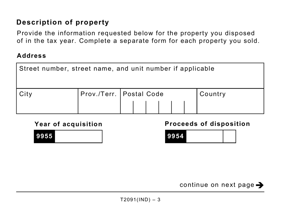 Form T2091IND Designation of a Property as a Principal Residence by an Individual (Other Than a Personal Trust) - Large Print - Canada, Page 3