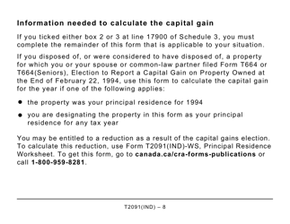 Form T2091IND Designation of a Property as a Principal Residence by an Individual (Other Than a Personal Trust) - Large Print - Canada, Page 8