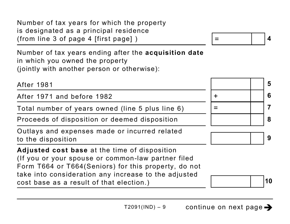 Form T2091IND Designation of a Property as a Principal Residence by an Individual (Other Than a Personal Trust) - Large Print - Canada, Page 9
