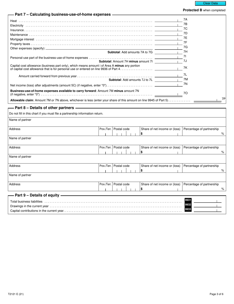 Form T2121 Statement of Fishing Activities - Canada, Page 3