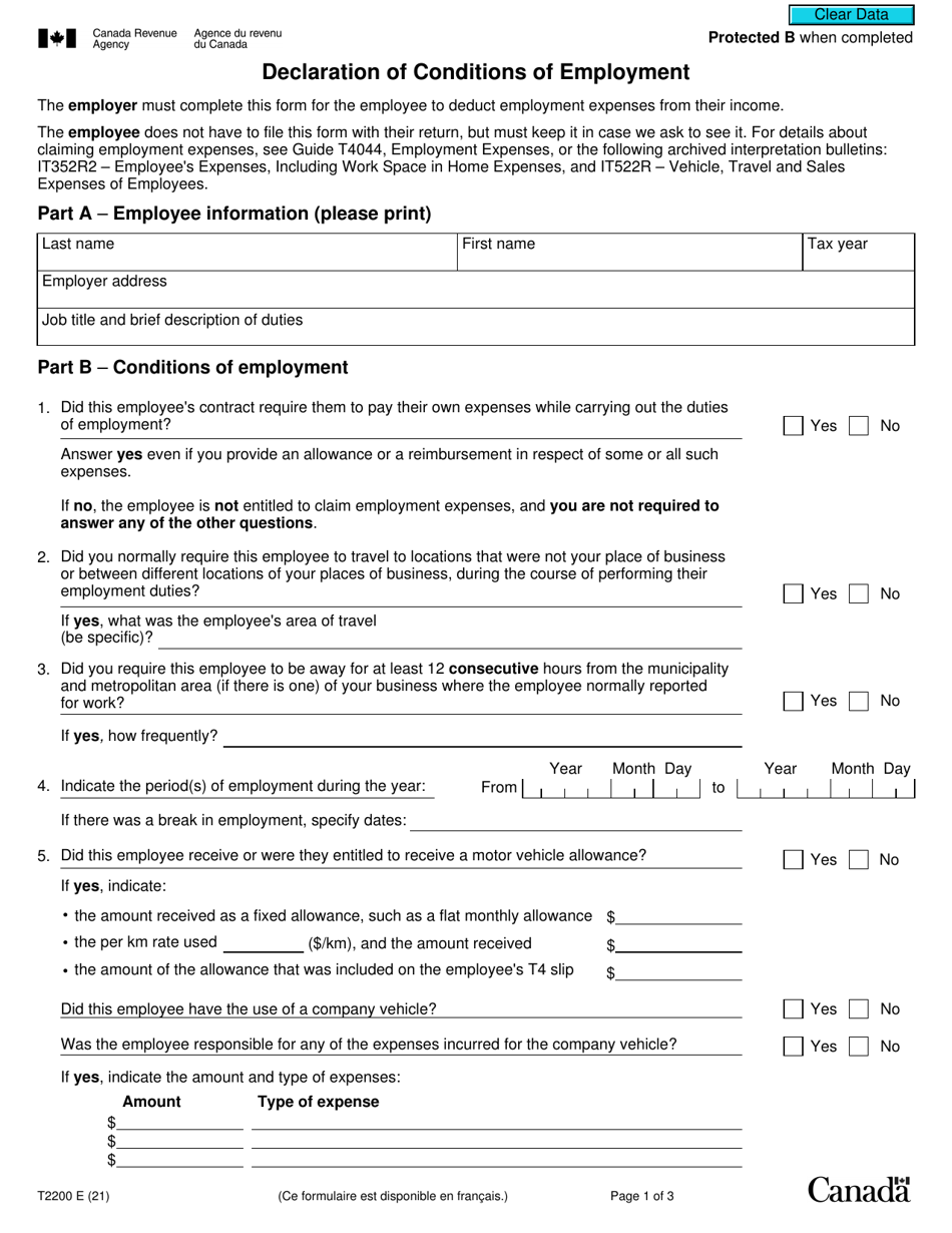 Form T2200 Download Fillable PDF or Fill Online Declaration of