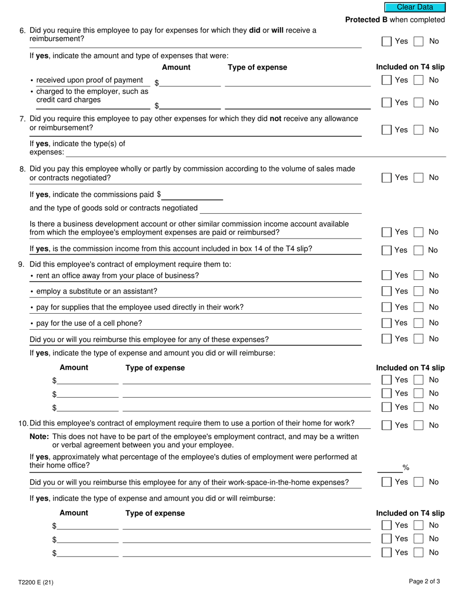 Form T2200 Download Fillable PDF or Fill Online Declaration of