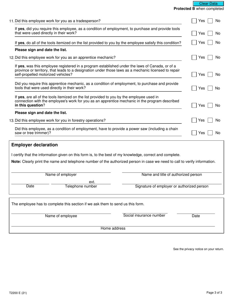 Form T2200 Declaration of Conditions of Employment - Canada, Page 3