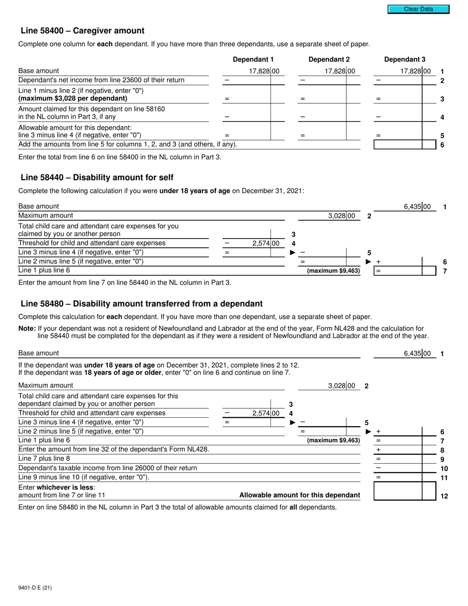 Form T2203 (9401-D) Worksheet NL428MJ Newfoundland and Labrador - Canada, Page 2