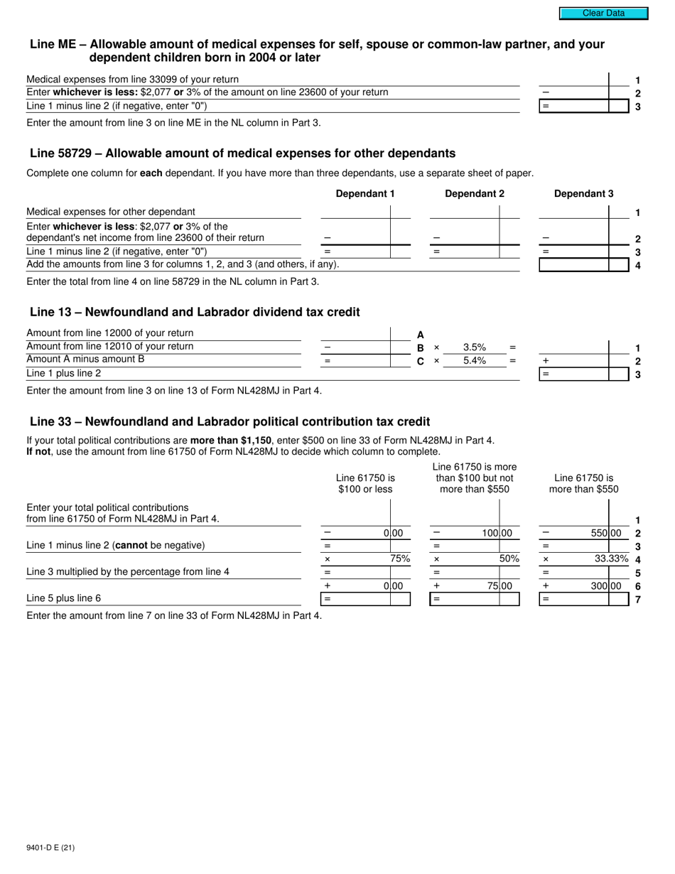 Form T2203 (9401-D) Worksheet NL428MJ Newfoundland and Labrador - Canada, Page 3