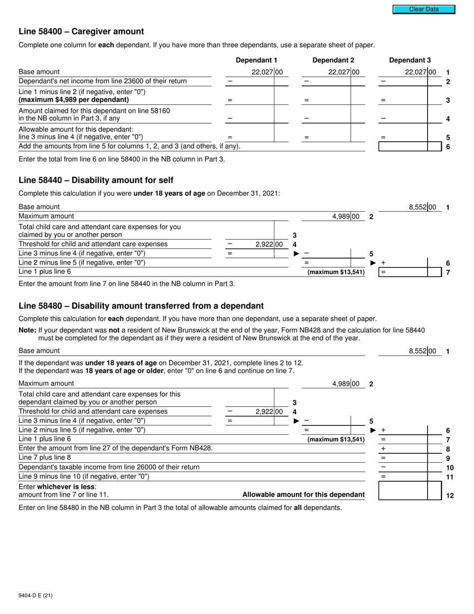Form T2203 (9404-D) Worksheet NB428MJ New Brunswick - Canada, Page 2