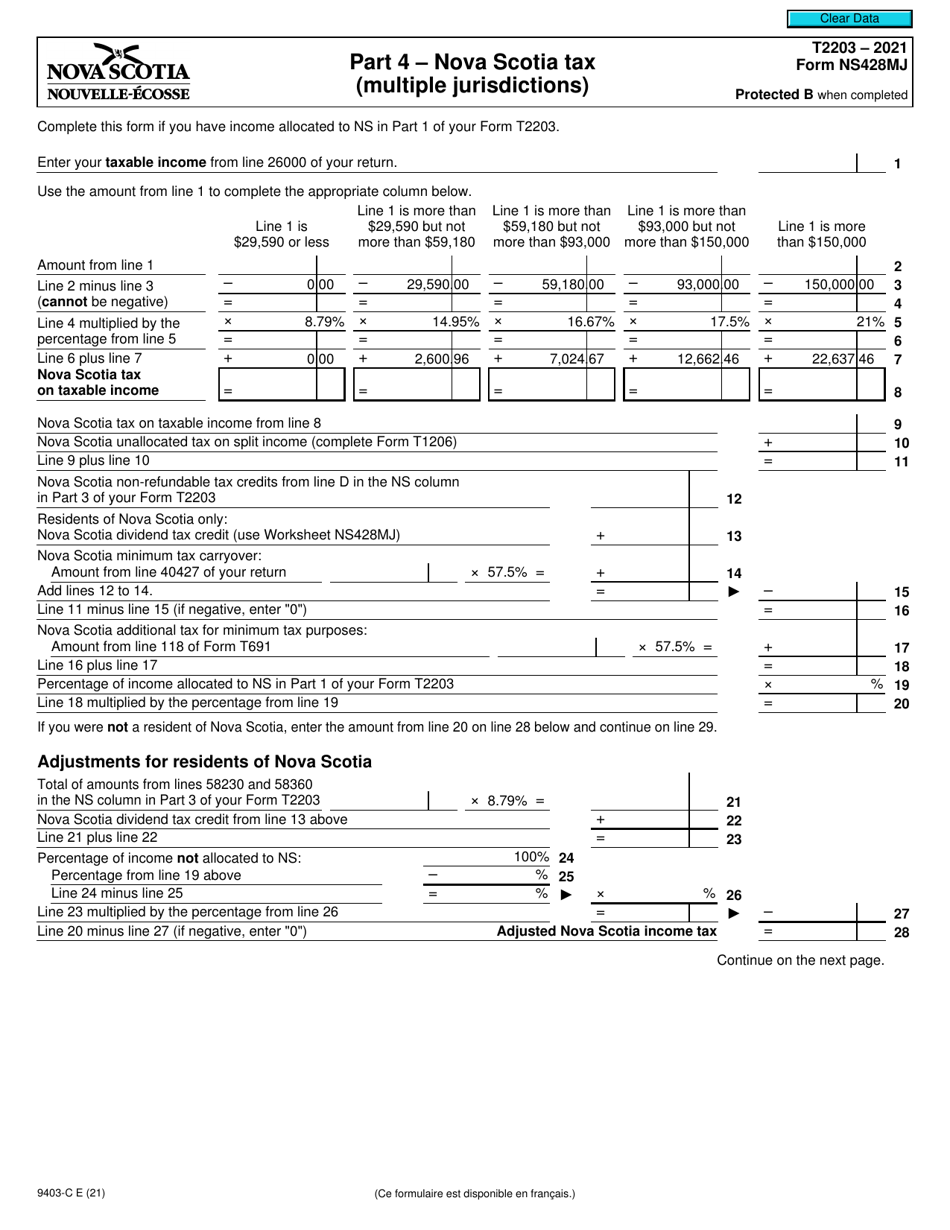 Form T2203 (9403-C; NS428MJ) Part 4 Nova Scotia Tax (Multiple Jurisdictions) - Canada, Page 1