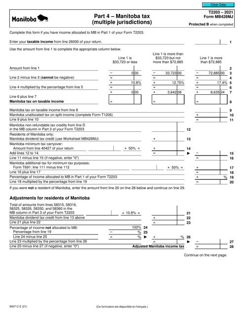 Form T2203 (MB428MJ; 9407-C) Part 4 2021 Printable Pdf