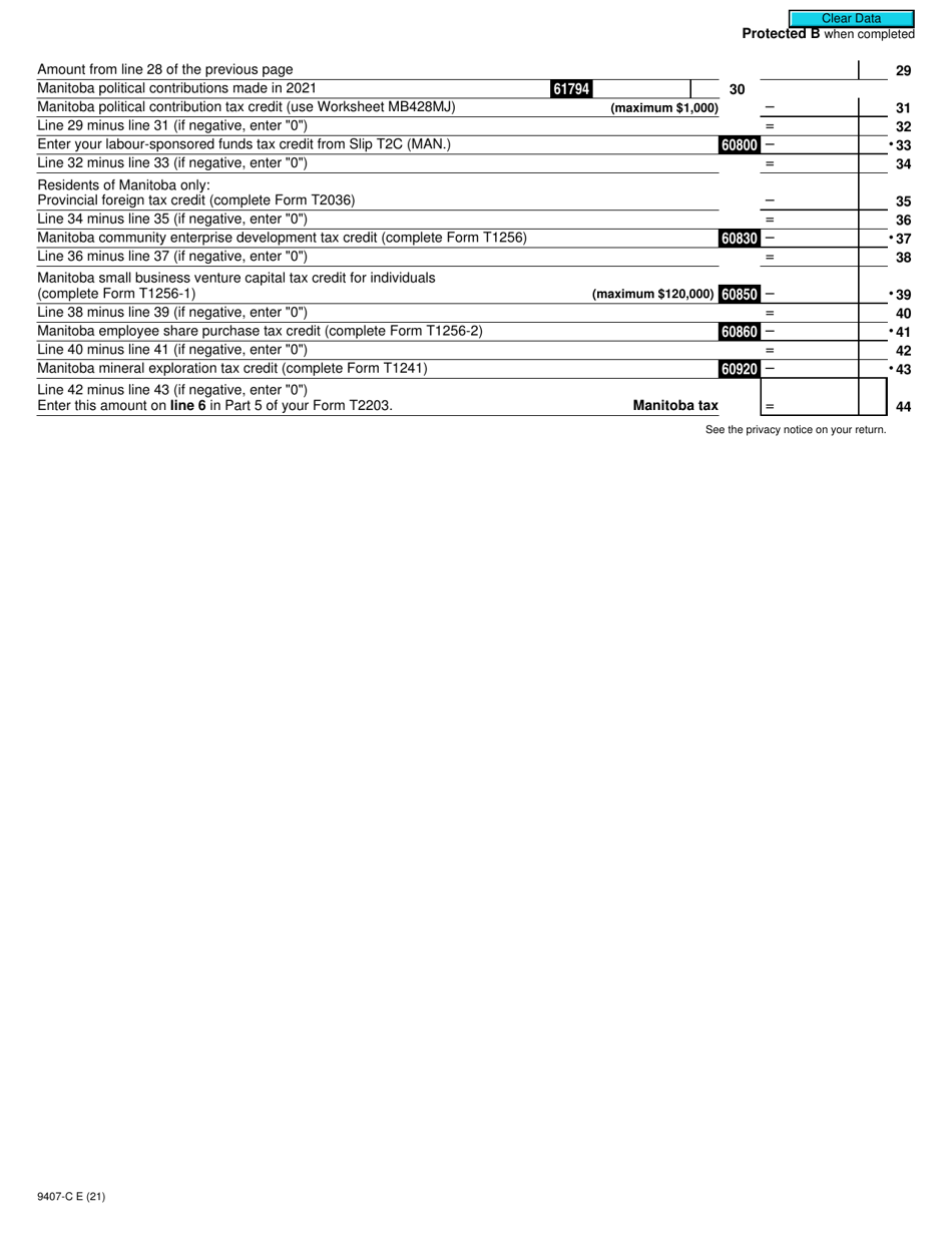 Form T2203 (MB428MJ; 9407-C) Part 4 Manitoba Tax (Multiple Jurisdictions) - Canada, Page 2