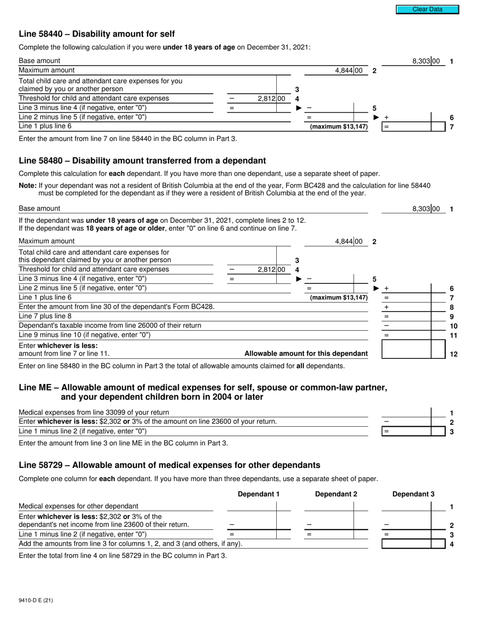 Form T2203 (9410-D) Worksheet BC428MJ British Columbia - Canada, Page 2
