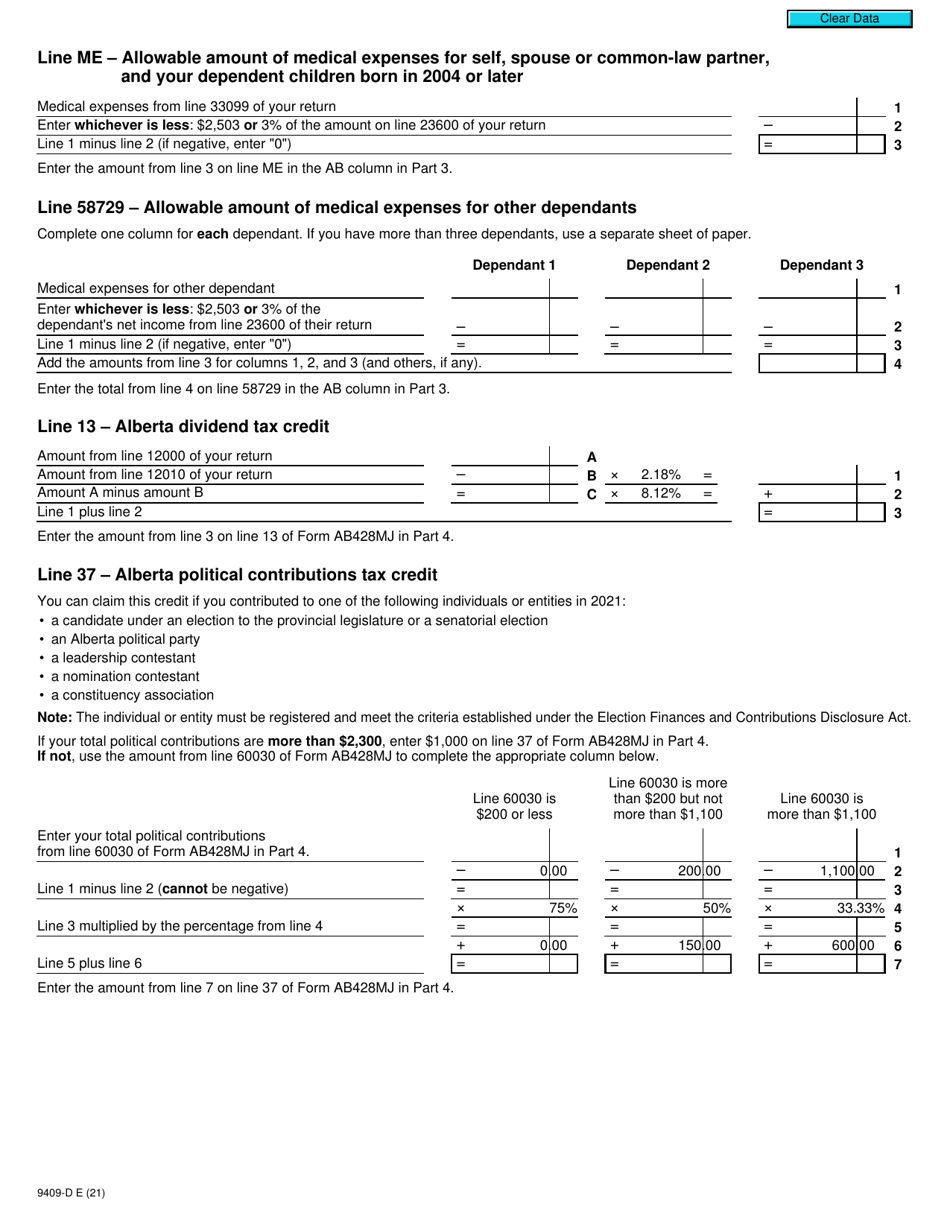 Form T2203 (9409-D) Worksheet AB428MJ Alberta - Canada, Page 3