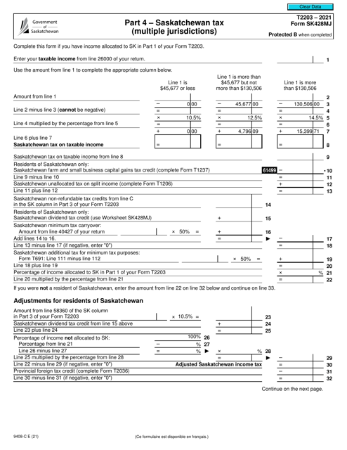 Form T2203 (SK428MJ; 9408-C) Part 4 2021 Printable Pdf