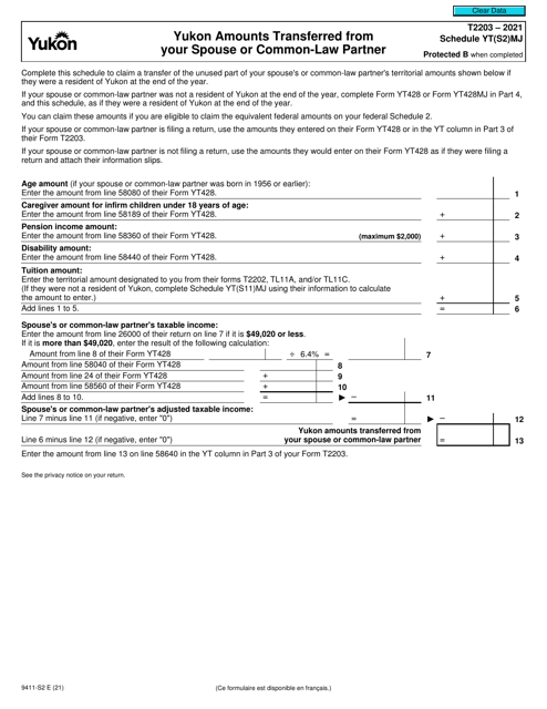 Form T2203 (9411-S2) Schedule YT(S2)MJ 2021 Printable Pdf