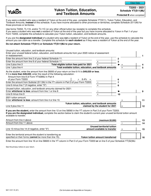 Form T2203 (9411-S11) Schedule YT(S11)MJ 2021 Printable Pdf