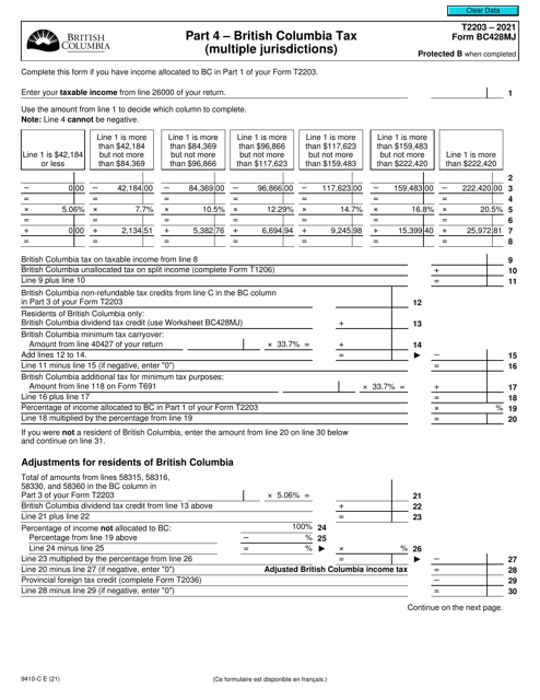 Form T2203 (9410-C; BC428MJ) Part 4 2021 Printable Pdf