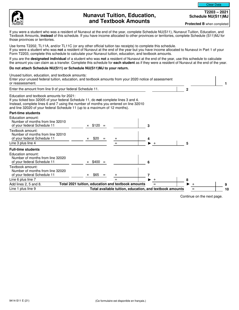 Form T S Schedule Nu S Mj Download Fillable Pdf Or Fill Online Nunavut Tuition