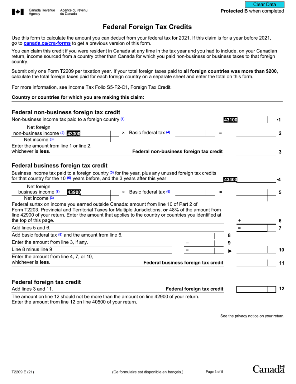 Form T2209 Federal Foreign Tax Credits - Canada, Page 3