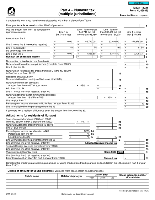 Form T2203 (9414-C; NU428MJ) Part 4 2021 Printable Pdf