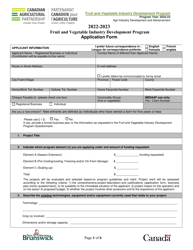 Document preview: Fruit and Vegetable Industry Development Program Application Form - New Brunswick, Canada, 2023