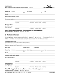 Application for Licences Under the Meat Inspection Act - Nova Scotia, Canada, Page 2