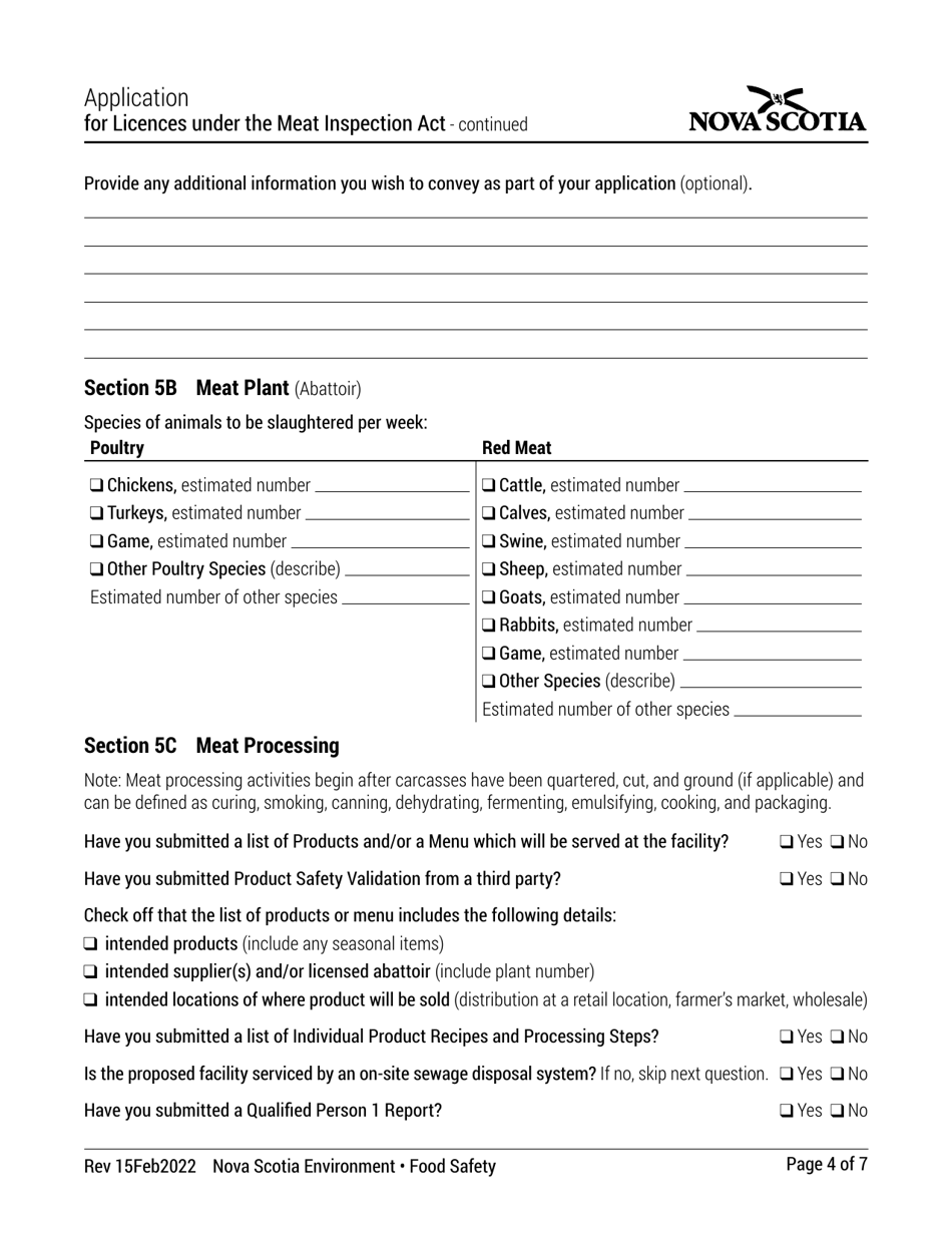 Application for Licences Under the Meat Inspection Act - Nova Scotia, Canada, Page 4
