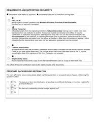 Form A Teacher's Certificate Application Form for New Brunswick Graduates - New Brunswick, Canada, Page 3