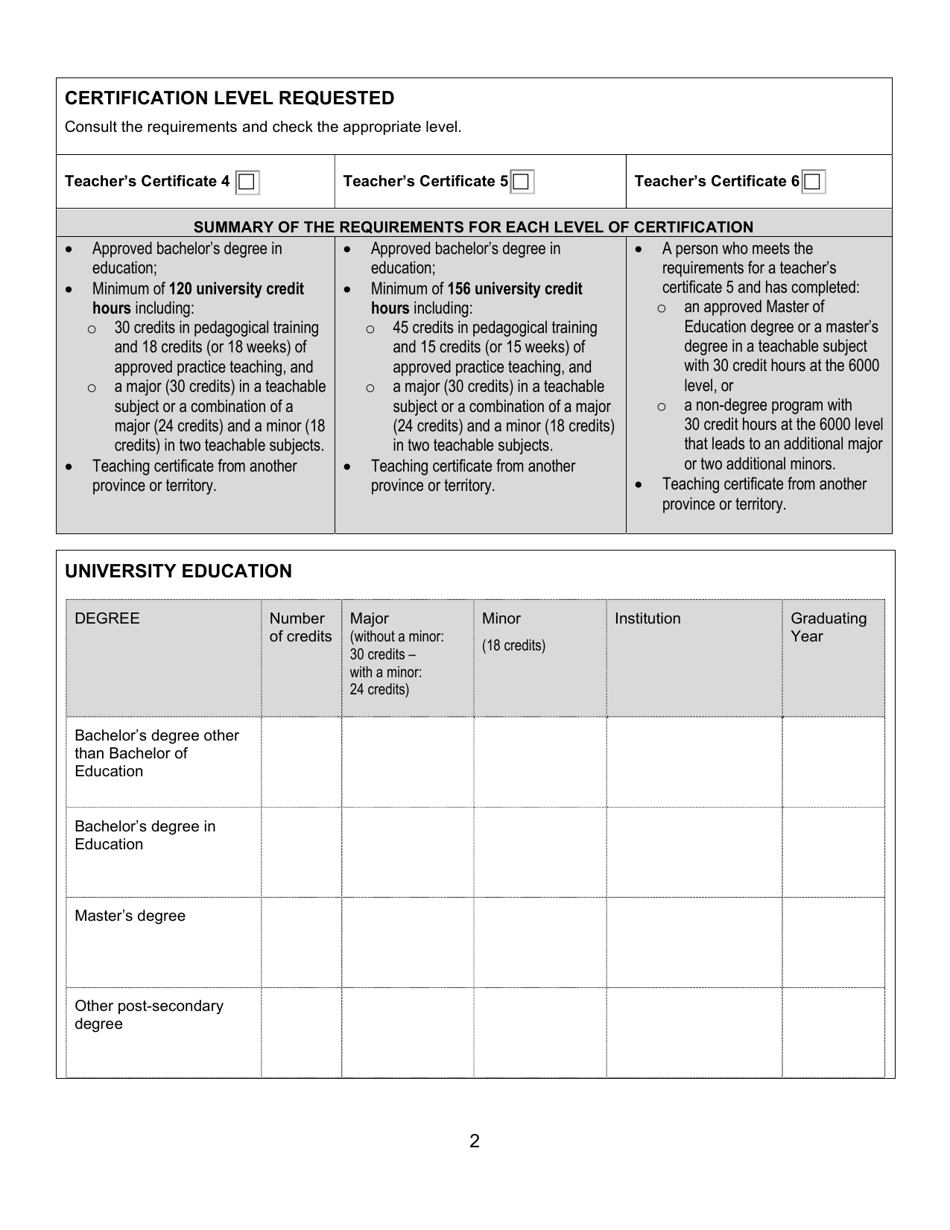 Form B Teachers Certificate Application Form for Teachers Certified in Canada - New Brunswick, Canada, Page 2