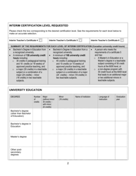 Form C Interim Teacher&#039;s Certificate Application Form for Internationally Trained Applicants - New Brunswick, Canada, Page 2