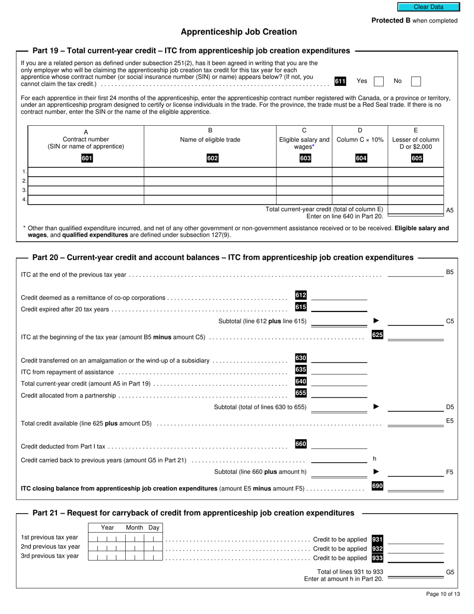 Form T2 Schedule 31 Investment Tax Credit - Corporations (2019 and Later Tax Years) - Canada, Page 10