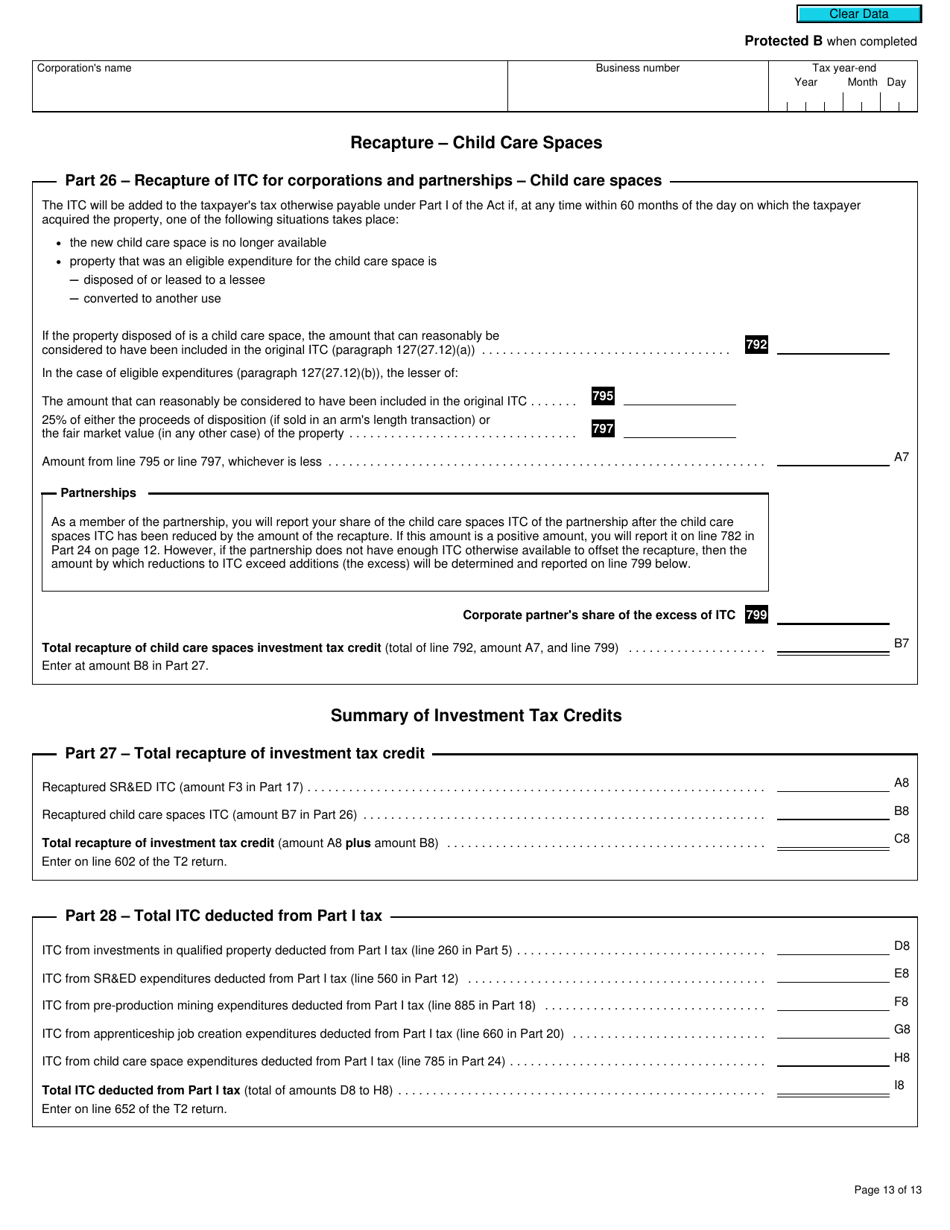 Form T2 Schedule 31 Investment Tax Credit - Corporations (2019 and Later Tax Years) - Canada, Page 13