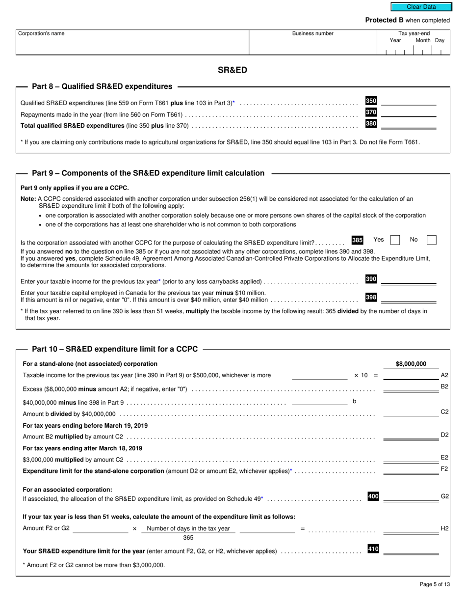 Form T2 Schedule 31 Investment Tax Credit - Corporations (2019 and Later Tax Years) - Canada, Page 5