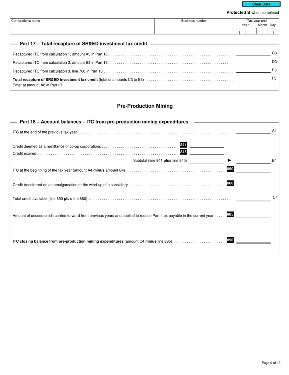 Form T2 Schedule 31 Investment Tax Credit - Corporations (2019 and Later Tax Years) - Canada, Page 9