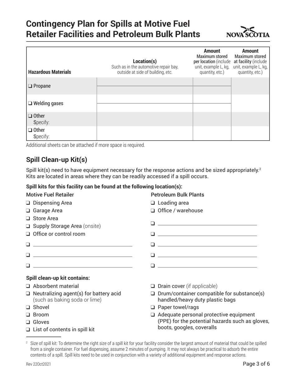 Contingency Plan for Spills at Motive Fuel Retailer Facilities and Petroleum Bulk Plants - Nova Scotia, Canada, Page 3