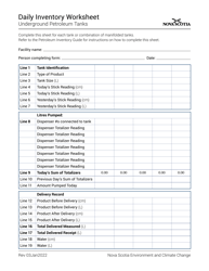 Document preview: Daily Inventory Worksheet - Underground Petroleum Tanks - Nova Scotia, Canada