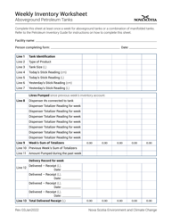 Document preview: Weekly Inventory Worksheet - Aboveground Petroleum Tanks - Nova Scotia, Canada