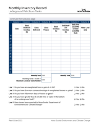 Monthly Inventory Record - Underground Petroleum Tanks - Nova Scotia, Canada, Page 2