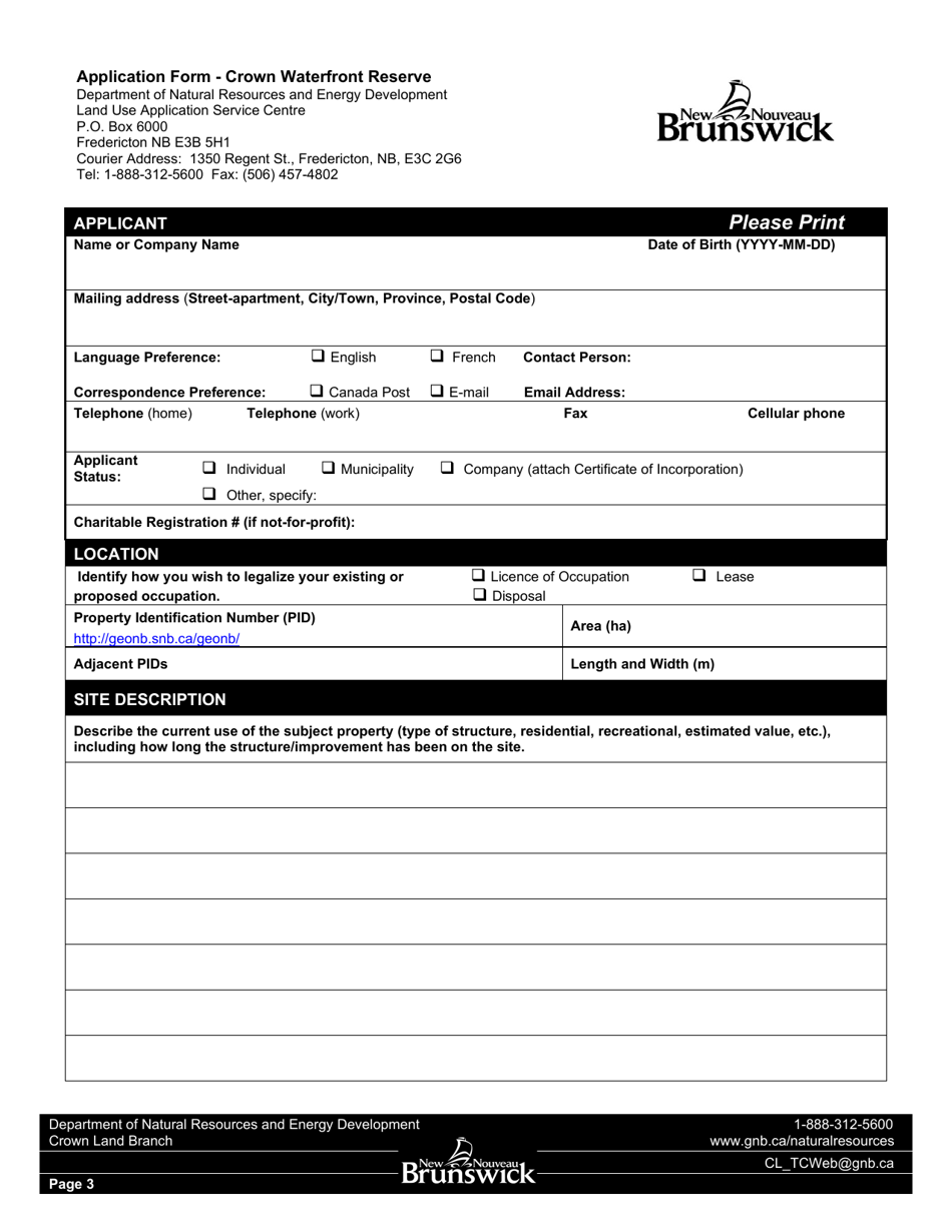 Crown Waterfront Reserve Application - New Brunswick, Canada, Page 3