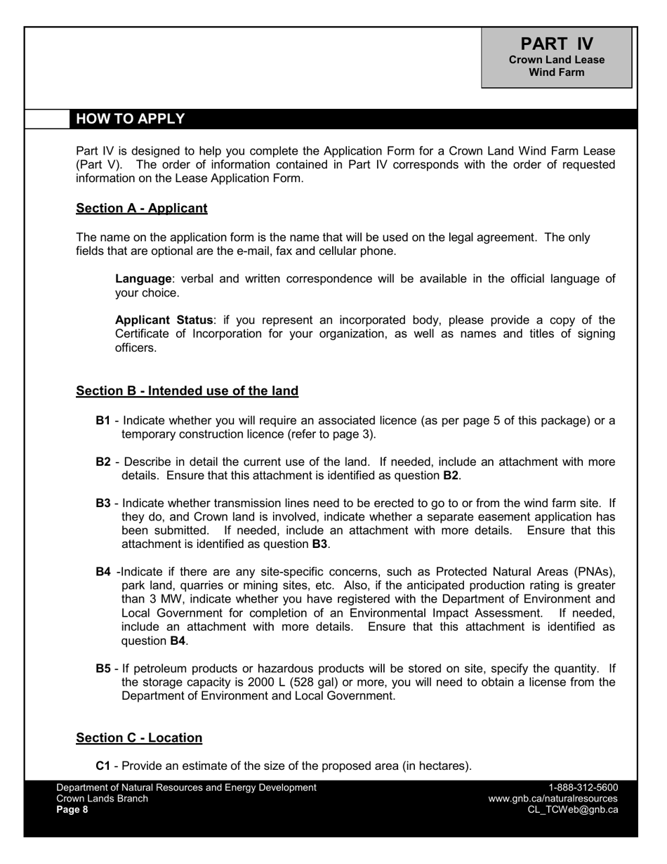 Application Form - Wind Farm Lease - New Brunswick, Canada, Page 10