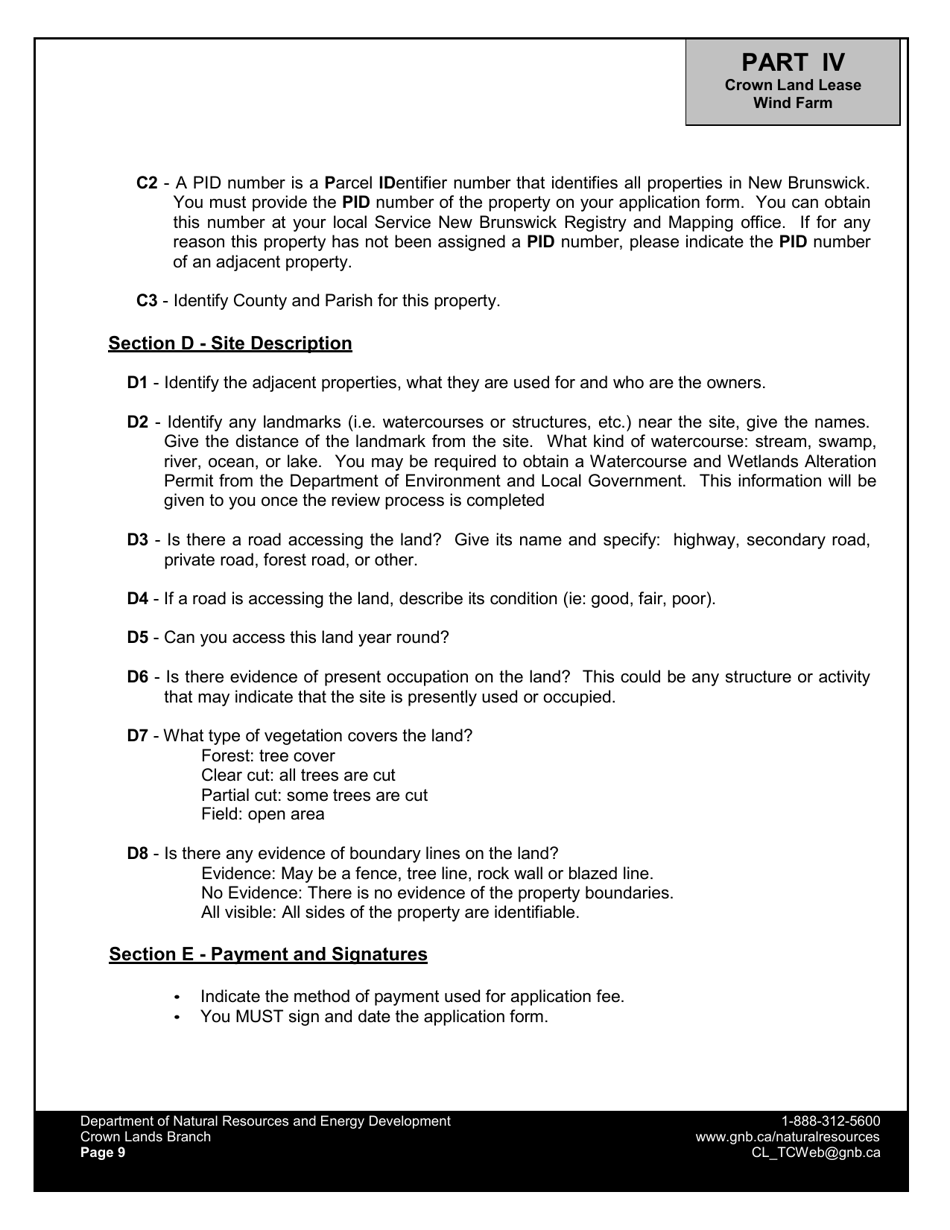 Application Form - Wind Farm Lease - New Brunswick, Canada, Page 11