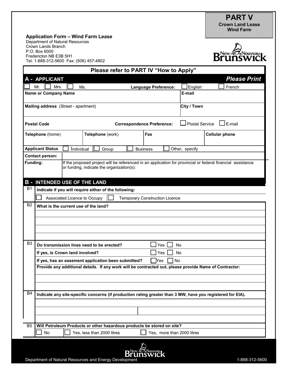 Application Form - Wind Farm Lease - New Brunswick, Canada, Page 13