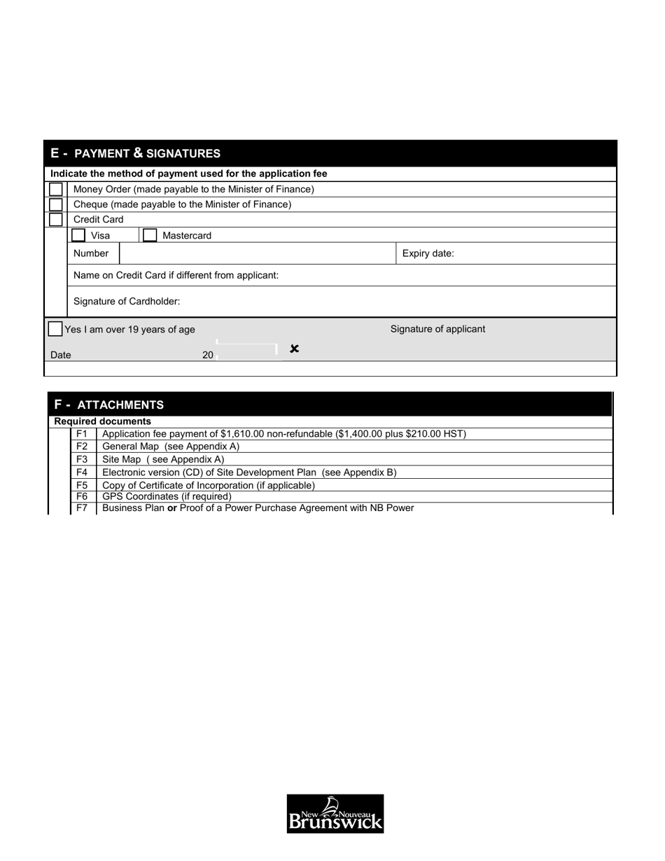 Application Form - Wind Farm Lease - New Brunswick, Canada, Page 15