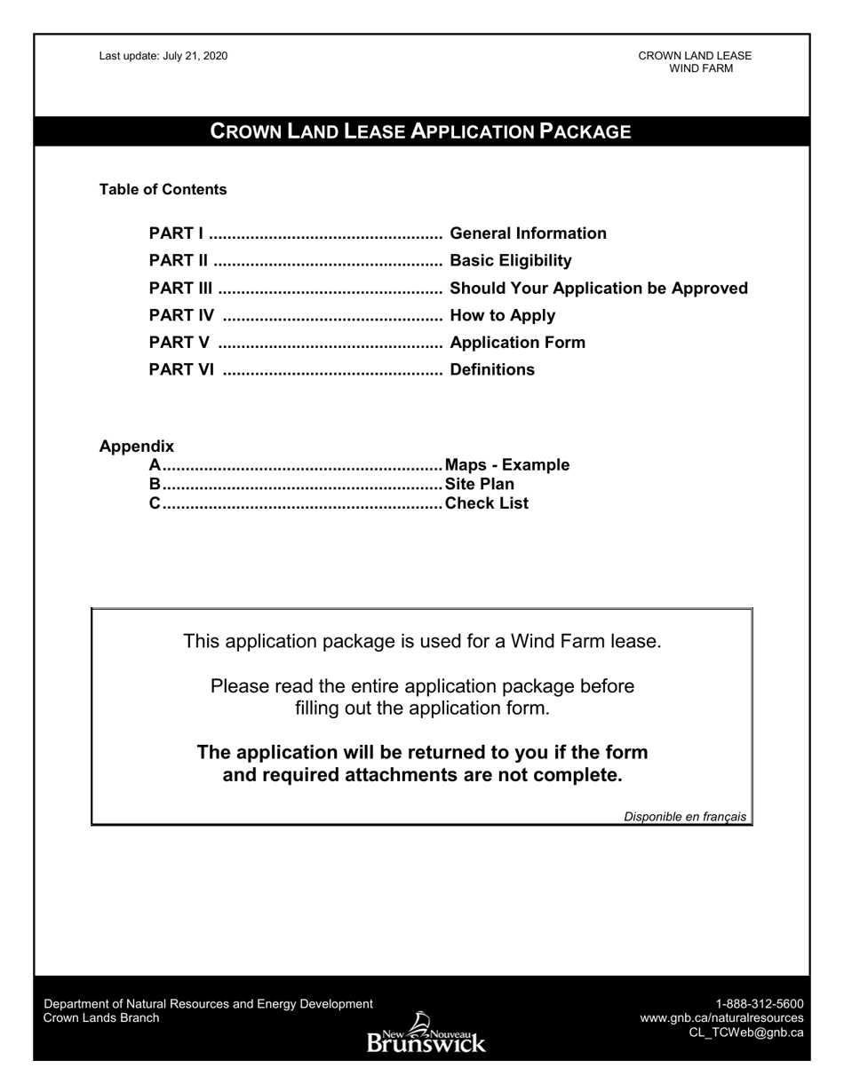 Application Form - Wind Farm Lease - New Brunswick, Canada, Page 2